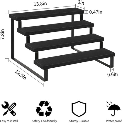 YINMIT Wooden Display Riser Stand, Tiered Perfume and Cologne Organizer Stand, 4 Tier Spice Rack Organizer, Rustic Display Shelf for Candles (4 Tier)