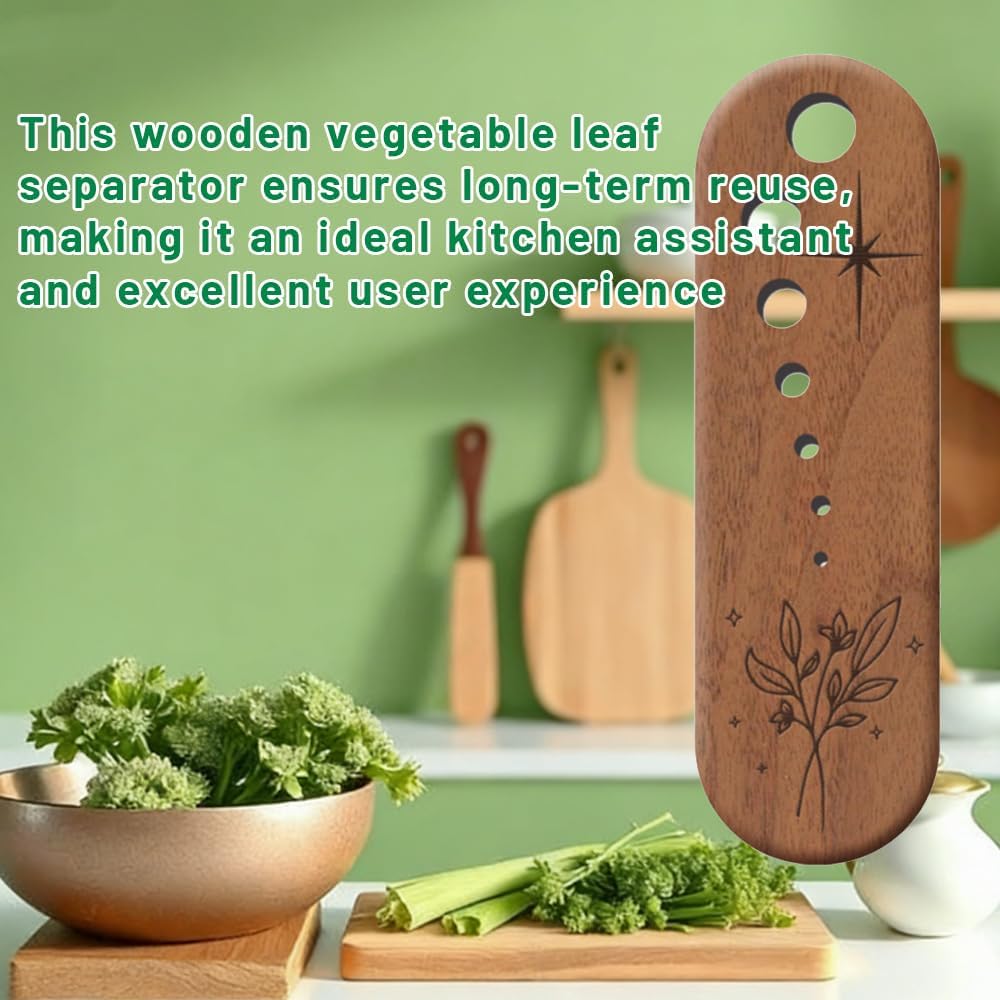 Wooden Herb Stripper Tool, Natural Wood Leaf Separator with 7 Hole Sizes, Kitchen Gadget for Herbs and Vegetables, Herb Stripper Bowl Gifts for the Kitchen Suitable for Home Use & Chefs
