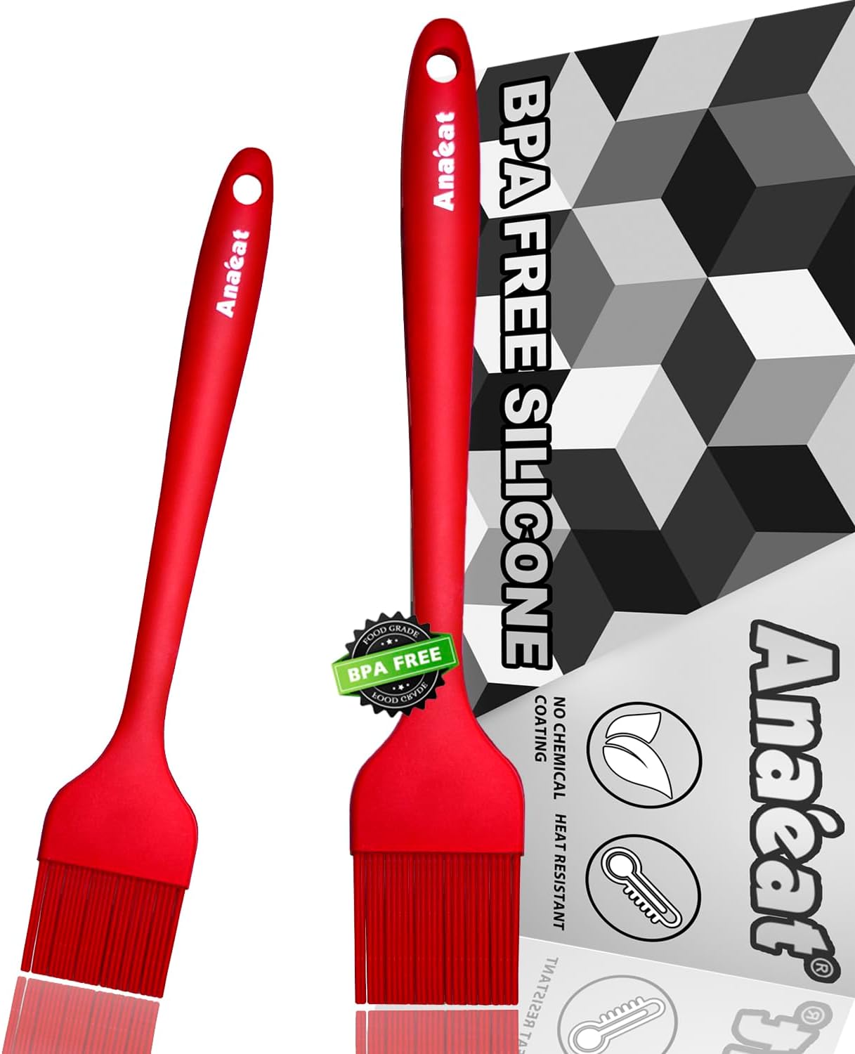 Anaeat 2 Pack Silicone Basting Pastry Brushes - Heat Resistant Brush with Soft Bristles, Hygienic One-Pieces Design, Marinade Brush Great in Baking for Spreading Oil Butter Sauce BBQ Grill (Black)