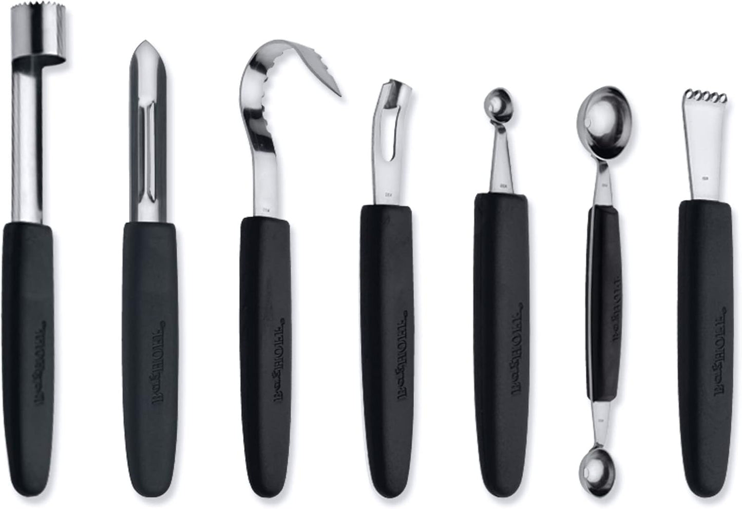 BergHOFF Essentials 8Pcs Garnishing Set in Bag, Lemon Zester, Double & Single Melon Baller, Channel Knife, Butter Curler, Peeler, Apple Corer, Great for Gift, Professional & Domestic Use