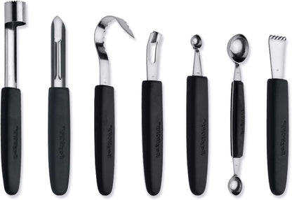 BergHOFF Essentials 8Pcs Garnishing Set in Bag, Lemon Zester, Double & Single Melon Baller, Channel Knife, Butter Curler, Peeler, Apple Corer, Great for Gift, Professional & Domestic Use