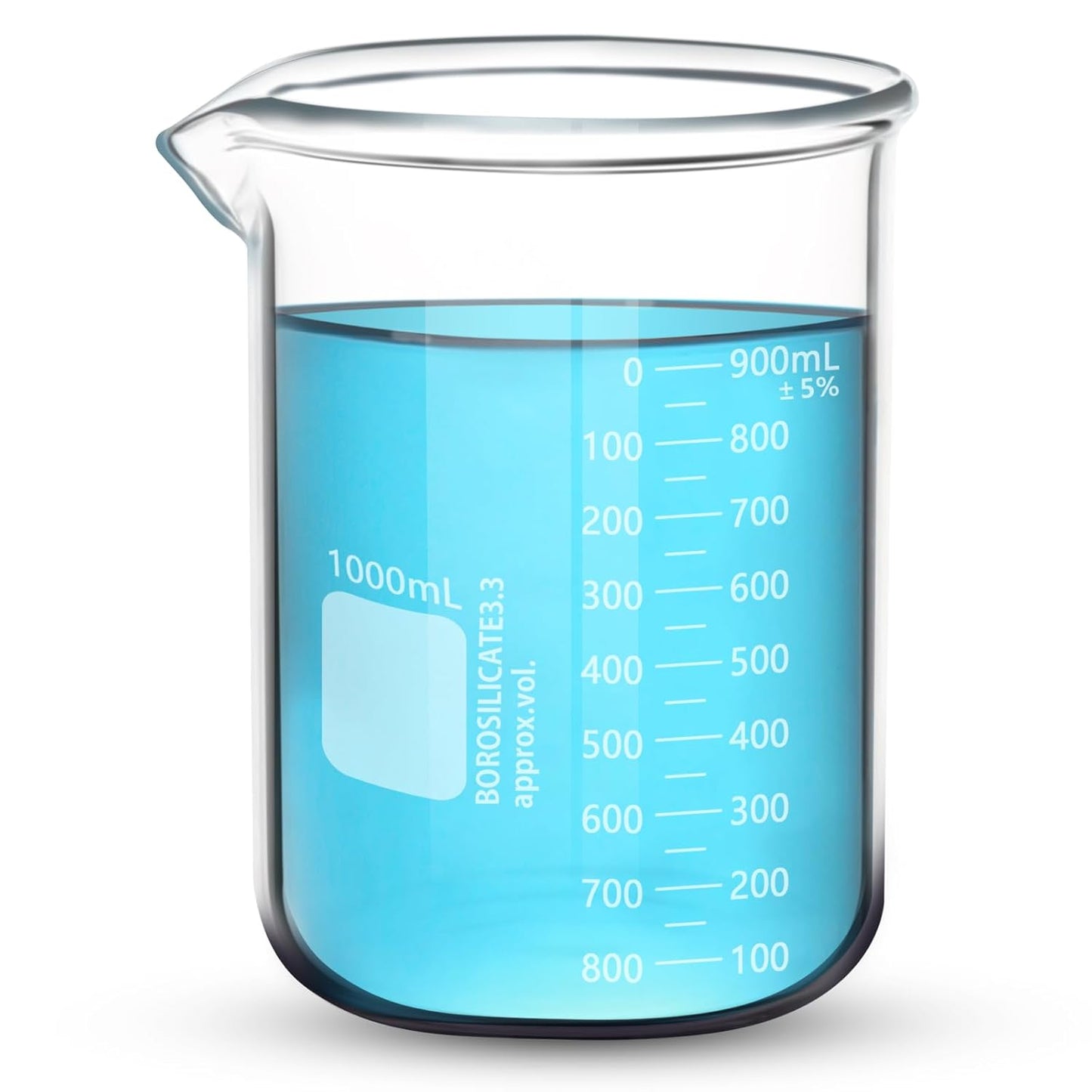 Heavy Duty 1000ML Glass Beaker White Double Scale Graduation, Borosilicate 3.3 Glass Lab Beaker, Low Form Griffin Glass Measuring Beaker, 1 Each (1000ML)