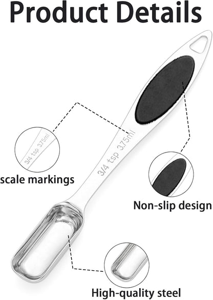 Magnetic Measuring Spoons Set of 11 with Leveler, Measuring Spoons Stainless Steel Rectangular Metal Teaspoon for Dry & Liquid Ingredients (Black)