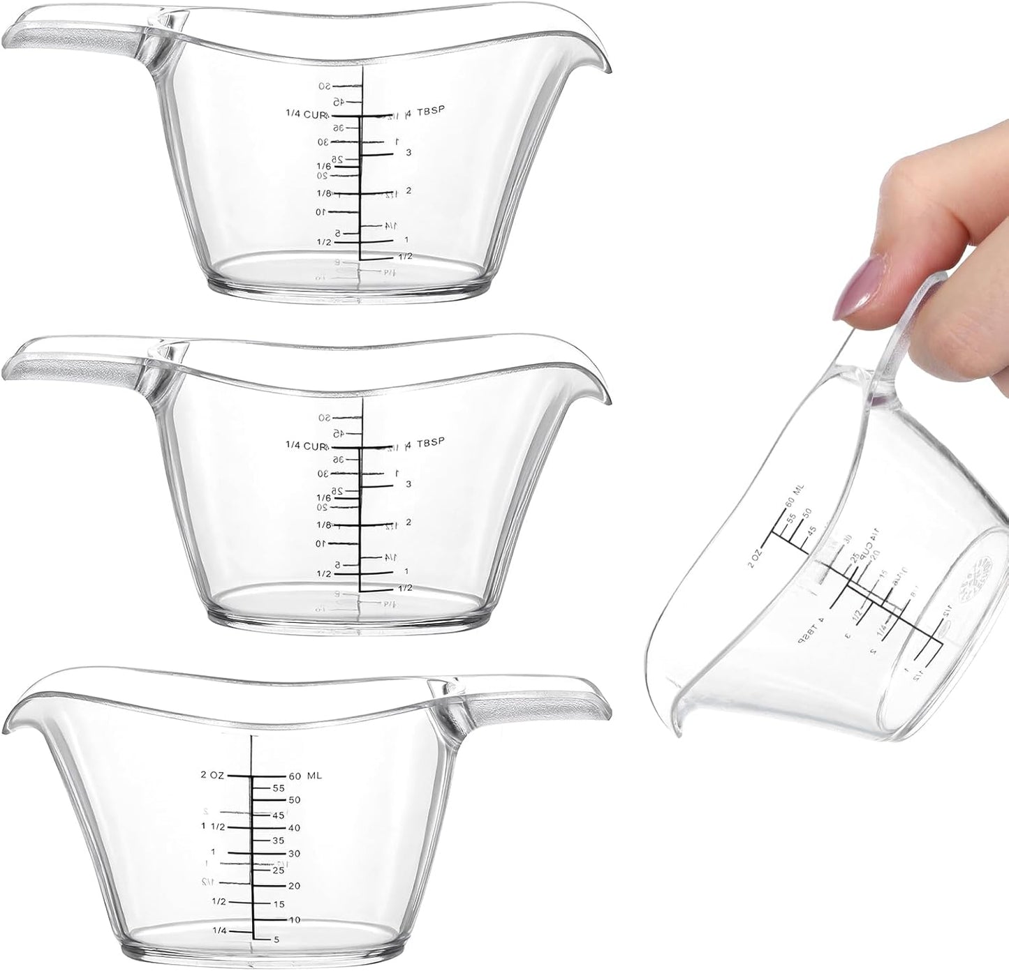4 Pack Small Measuring Cup 2oz/60ml Mini Measuring Cup with tsp/tbsp/oz/ml Markings Clear 2 Oz Measurings Cups for Kitchen Laundry DIY Beauty Mixing