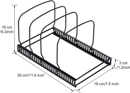 Toplife Pot Lids Organizer Rack for Cabinet and Countertop, 7+ Pan Lids and Bakeware Organizer Rack Holder with 7 Adjustable Compartments - Brown