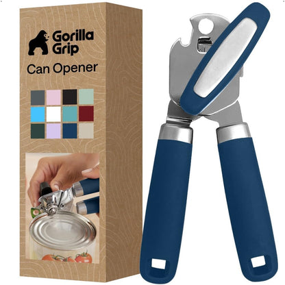 GORILLA GRIP Heavy Duty Stainless Steel Smooth Edge Manual Can Opener and Bottle Openers, US Designed, Soft Comfortable Handle, Oversized Handheld Turn Knob, Multifunctional Kitchen Tool, Black