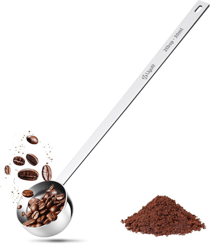 Ugotit Coffee Scoop for Ground Coffee, Long Handle Measuring Spoon for Protein Powder, Baking, 2 Tablespoon 18/8 Stainless Steel Coffee Scoop,Hanging Hole