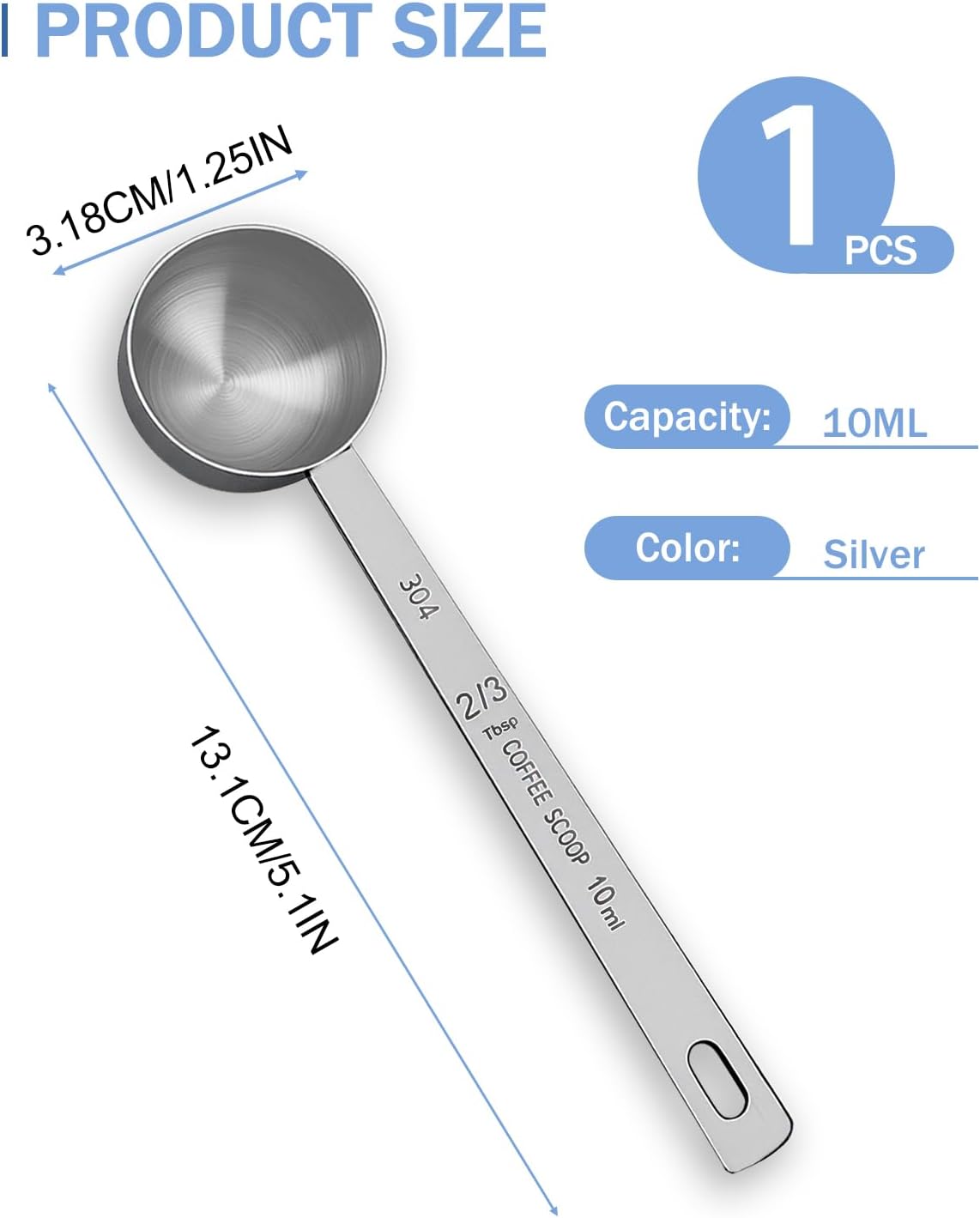Teaspoon Measuring Spoons, 7.5mL (7.5 cc | 1/4 oz) Stainless Steel Teaspoon Scoop, Long Handle Metal Measuring Spoons for Cooking,Baking (0.25 OZ)