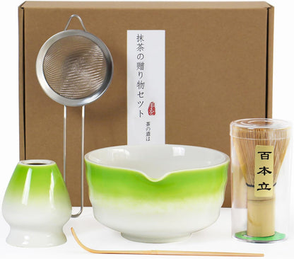 Matcha Whisk Set - Premium Complete Ceremonial Grade Matcha Set with Bamboo Whisk, Matcha Bowl with Spout, Scoop, Sifter & Holder - Authentic Japanese Tea Kit for Traditional Tea Preparation