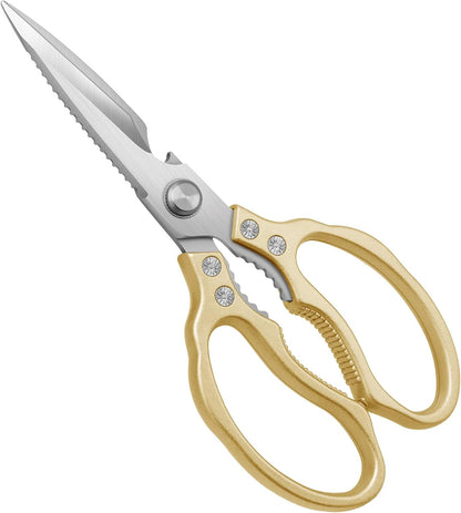 CGBE Kitchen Scissors, Multi-Purpose Kitchen Shears, Heavy Duty Dishwasher Safe Food Scissors for Chicken, Poultry, Fish, Meat & Herbs with Non-Slip Grips - Sliver