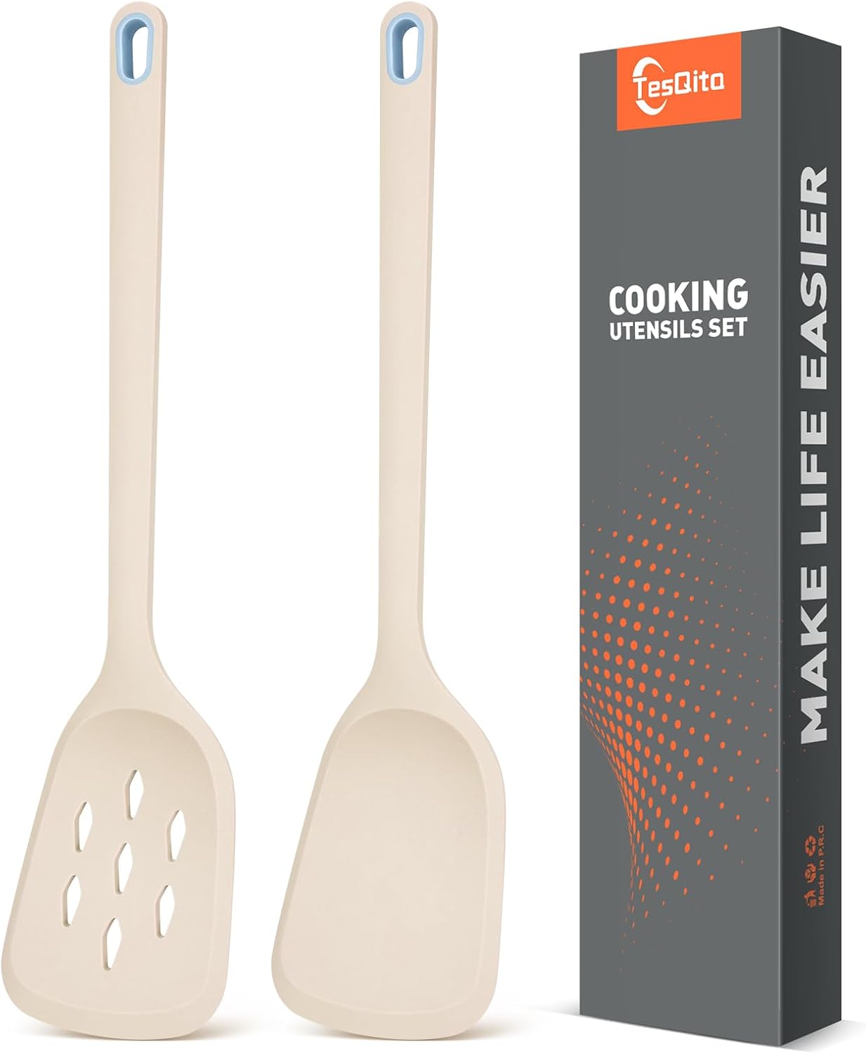 Silicone Cooking Spatula&Slotted Spatulas, Pack of 2,Solid Turner Kitchen Utensils Set for Cooking,Frying, Baking, Flipping, Turning,Heat Resistant 450℉ (Green)