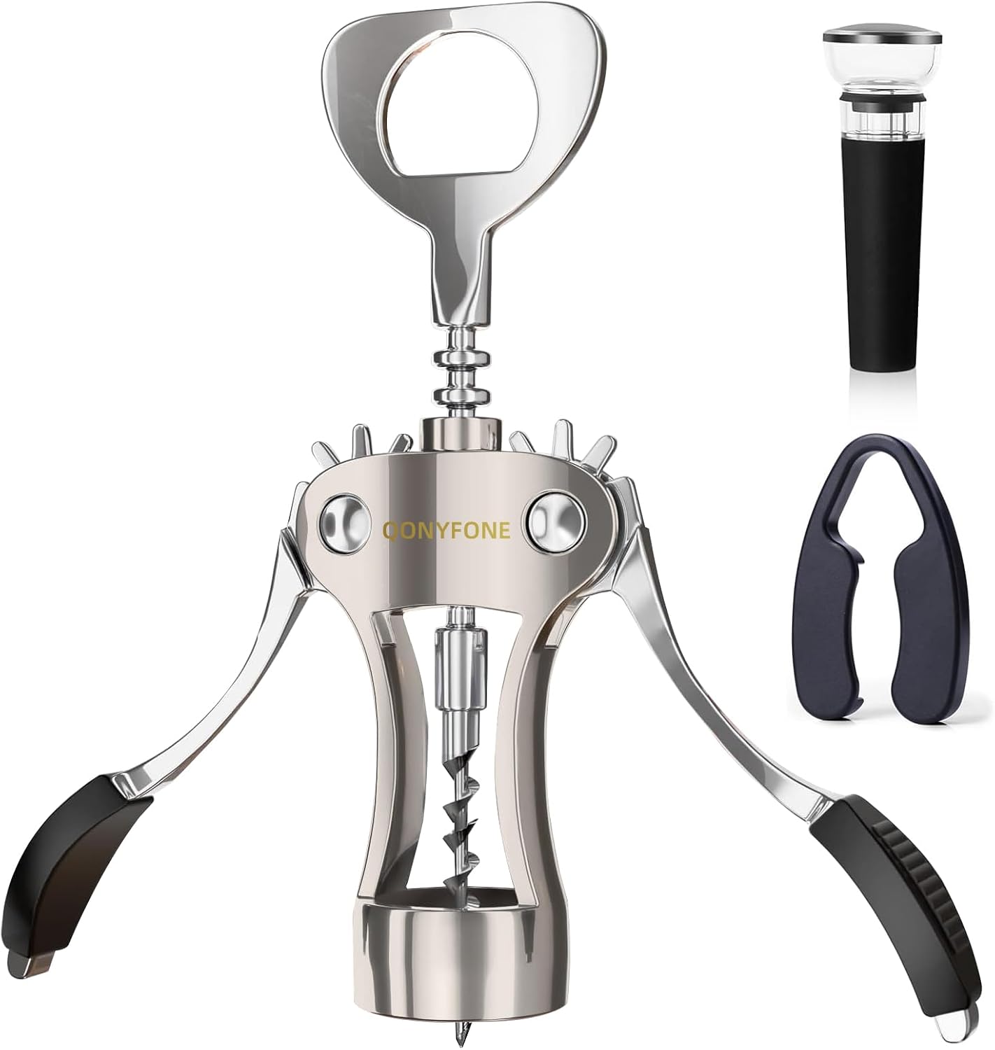 Wing Corkscrew Wine Opener, Premium Zinc Alloy Manual Bottle Opener, Heavy Duty Multifunctional Tool for Kitchen, Bar, Restaurant & Waiters (Silver)