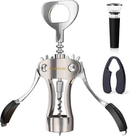 Wing Corkscrew Wine Opener, Premium Zinc Alloy Manual Bottle Opener, Heavy Duty Multifunctional Tool for Kitchen, Bar, Restaurant & Waiters (Silver)