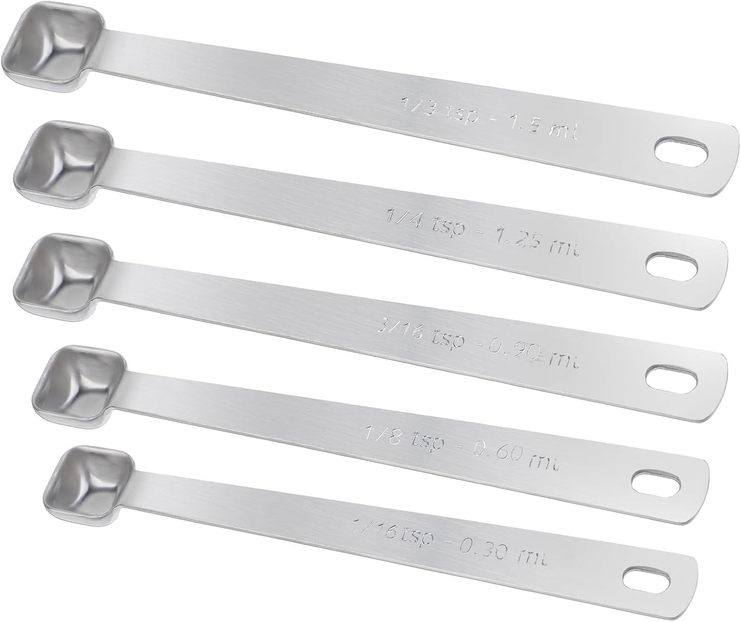 Stainless Steel Measuring Spoons Set - 5 Pcs, 1/3, 1/4, 3/6, 1/8, 1/16 Tsp