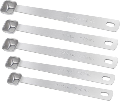 Stainless Steel Measuring Spoons Set - 5 Pcs, 1/3, 1/4, 3/6, 1/8, 1/16 Tsp