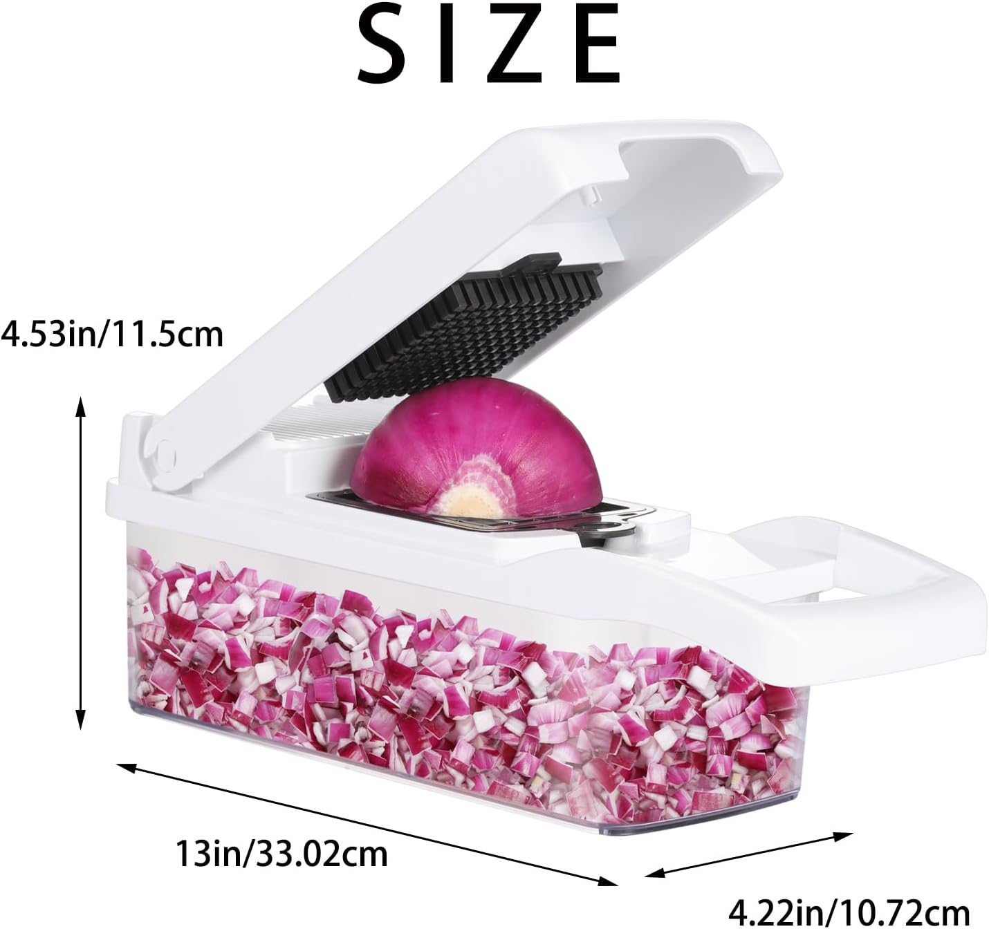 Ourokhome Vegetable Chopper Onion Cutter, 14 in 1 Professional Mandolin Slicer for Kitchen, Multifunctional Food Chopper for Potato, Tomato, Veggie with Strainer Basket, 10 Blades, Gray