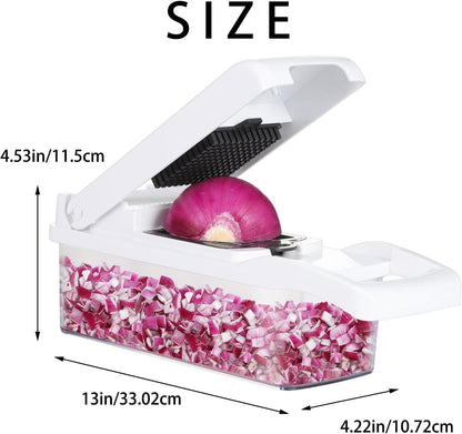 Ourokhome Vegetable Chopper Onion Cutter, 14 in 1 Professional Mandolin Slicer for Kitchen, Multifunctional Food Chopper for Potato, Tomato, Veggie with Strainer Basket, 10 Blades, Gray