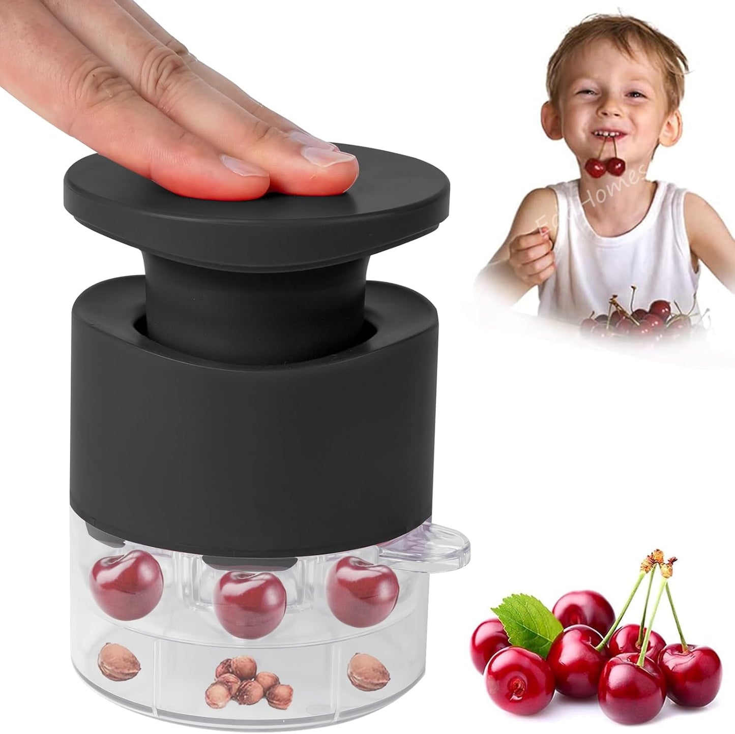 Cherry Pitter Multiple, Quick Release Multi Cherries Stoner Pitter 7-in-1, Push Button Cherr'y Core Pit'ter with Splatter Protector, Pit Remover for Making Jam(Save Time) (White, Large)