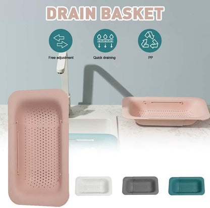 Extendable Strainer Basket Over the Sink Colander Vegetables Noodle Pasta Food Drain Basket Space Saver Portable Drainer (Grey)