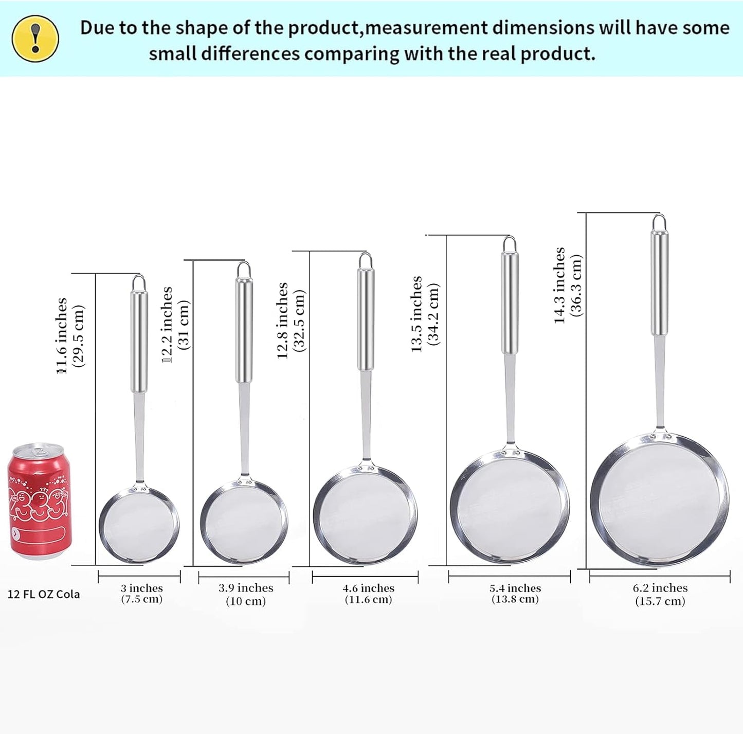 Newness Fine Mesh Skimmer Spoon, Professional 304 Stainless Steel Hot Pot Fat Strainer for Oil Filter Skimming Grease and Foam, Durable Multi-Functional Kitchen Cooking Mesh Food Strainer Ladle-3 Pack