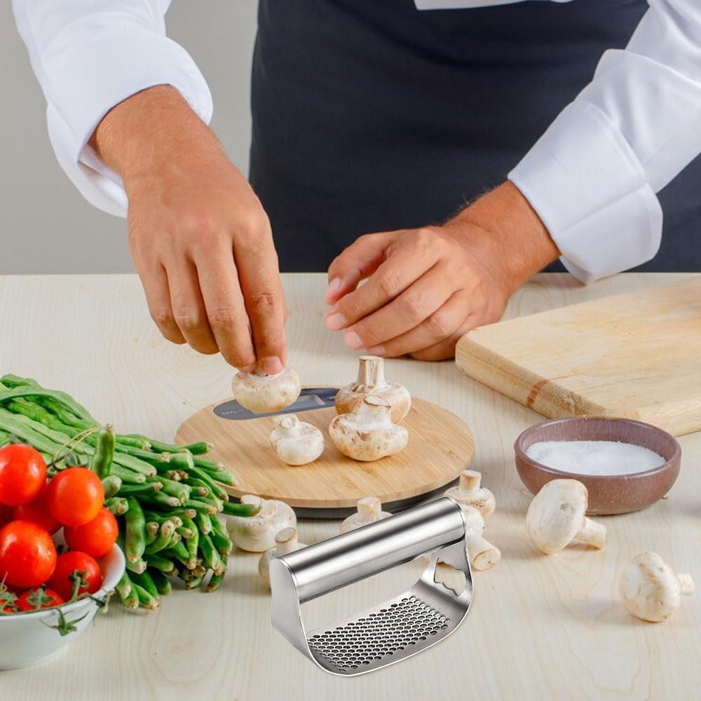 Garlic Press Rocker - Garlic Crusher, 2026 New Stainless Steel Garlic Press, Garlic Press Home Cooks Chefs for Garlic Crusher, Cleaning Brush for Smashing Garlic