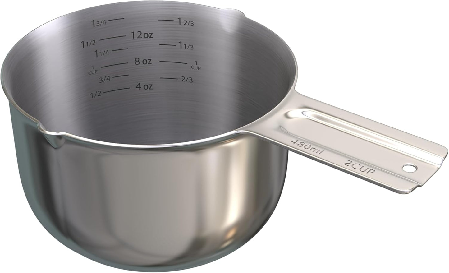 Color Up 2 Cup Measuring Cup, 480ml Stainless Steel Metal, Easy-Pour Spouts, Engraved Markings, Flat Base, Dishwasher Safe, for Dry and Liquid Ingredients