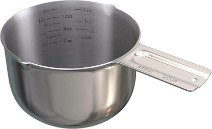 Color Up 2 Cup Measuring Cup, 480ml Stainless Steel Metal, Easy-Pour Spouts, Engraved Markings, Flat Base, Dishwasher Safe, for Dry and Liquid Ingredients