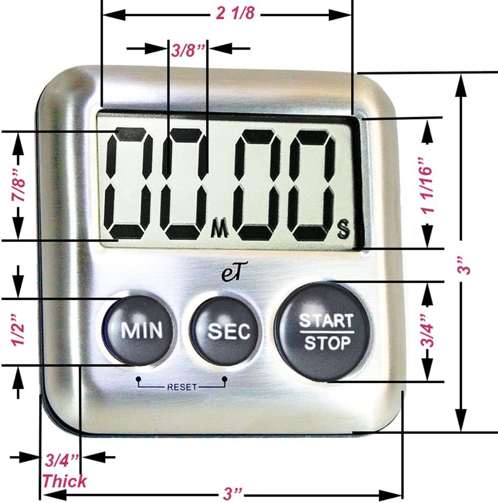 Elegant Digital Kitchen Timer Stainless Steel - Plumberry - Strong Magnetic Back - Kickstand - Loud Alarm - Large Display - Auto Memory - Auto Shut-Off - Model eT-24 (Plumberry) by eTradewinds