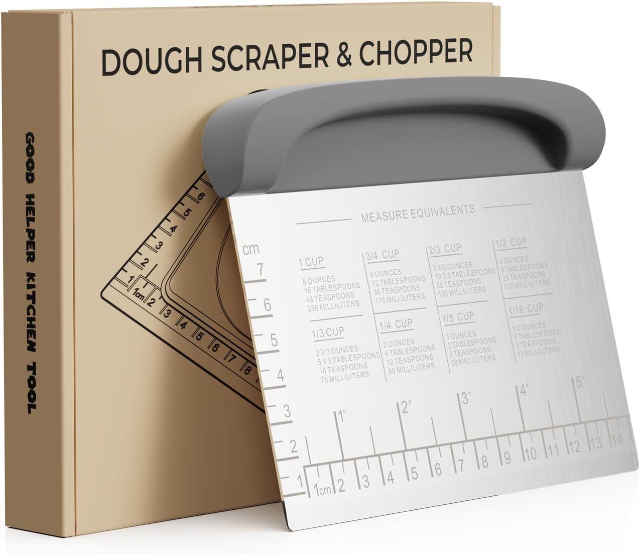 Bench Scraper Dough Cutter Tool - Bowl Pastry Scraper for Bread Cake Pizza, Bench Knife Kitchen Dough Scraper for Baking, Stainless Steel Food Scraper with Grip Handles & Measuring Scal, Blue