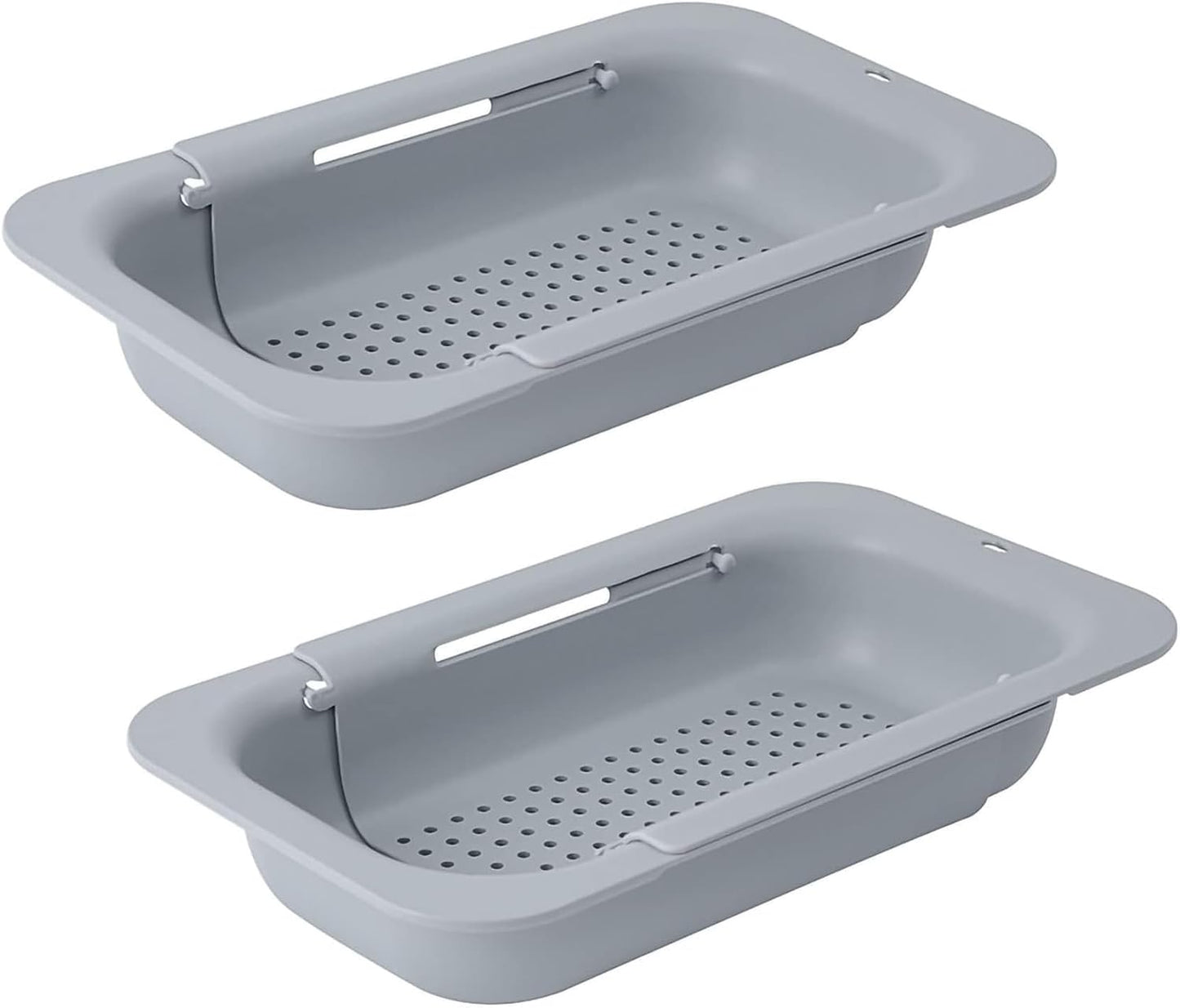 Ceruaxb Collapsible Over the Sink Colander Strainer Basket, Plastic Fruit Vegetable Strainer Drainer Basket for Kitchen (2, Grey)