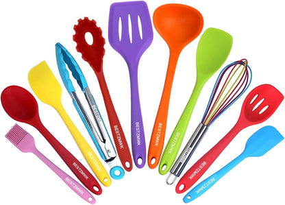 Kitchen Utensil Set - 11 Cooking Utensils - Colorful Silicone Kitchen Utensils - Nonstick Cookware with Spatula Set - Colored Best Kitchen Tools Kitchen Gadgets (Black)