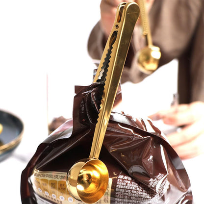 Coffee Scoop Clip Stainless Steel Tablespoon Coffee Spoon With long handle Multifunction Sealing Bag Clip For Tea, Coffee, Protein Powder, Instant Drinks, Kitchen Tools