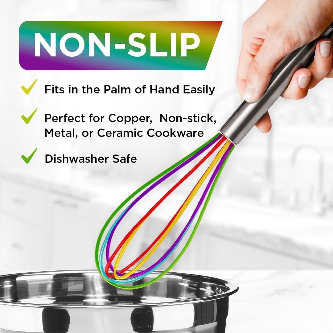 Silicone Whisk Set - Non-Scratch Set of 3 - Mini & Small Sizes - Stainless Steel Whisk - Cookware Wisking Tool