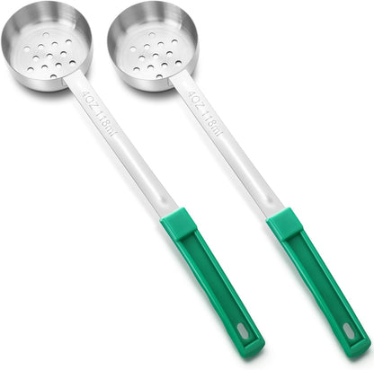 Teenyyou 2 Pcs Portion Control Serving Spoons, Restaurant Measuring Serving Ladle Utensils, Portion Spoons for Weight Loss, Kitchen(Red,2 oz,Solid and Slotted)