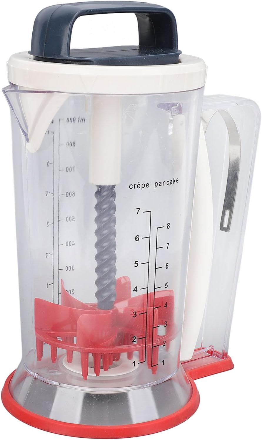Pancake Batter Dispenser, 900ml Multifunction Manual Batter Separator with Squeeze Handle Mixing Function and Measuring Scale Baking Tool for Pancakes, Waffles, Muffins, Crepes & Cupcakes