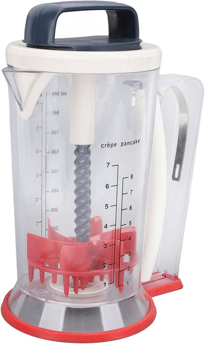 Pancake Batter Dispenser, 900ml Multifunction Manual Batter Separator with Squeeze Handle Mixing Function and Measuring Scale Baking Tool for Pancakes, Waffles, Muffins, Crepes & Cupcakes