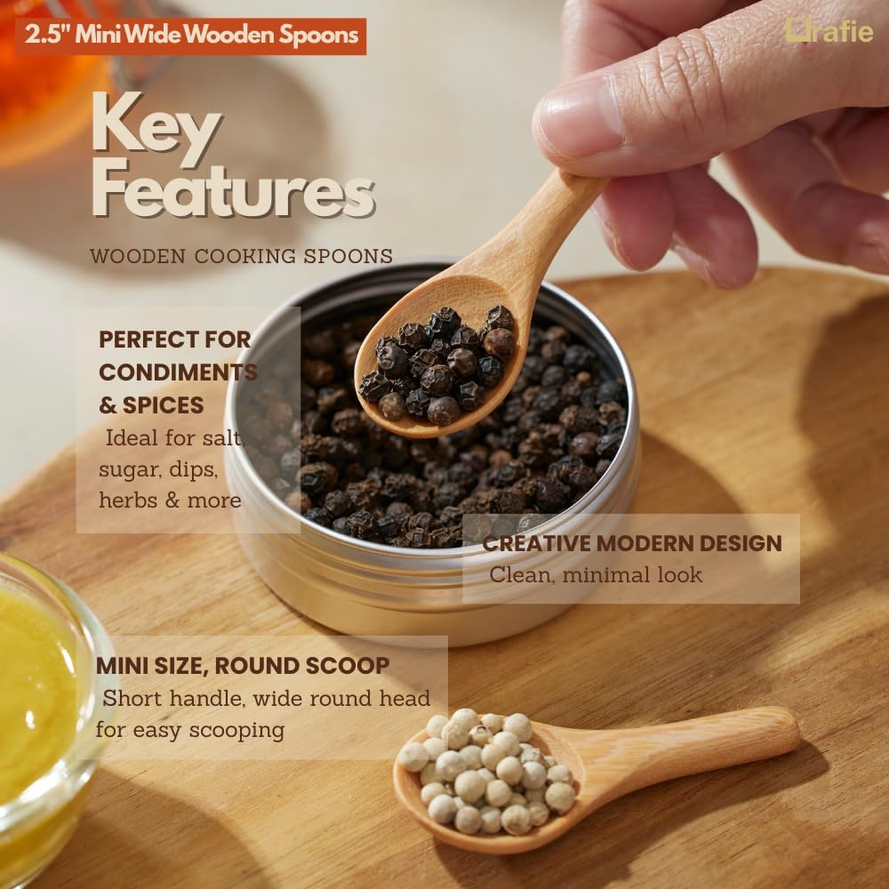 2.3 Inch Tiny Wooden Spoons (5 Pcs) Handmade Mini Spoon for Condiments, Sauces, Salt, Sugar, Spices, Dips, Seasonings, Herbs, Garnishes