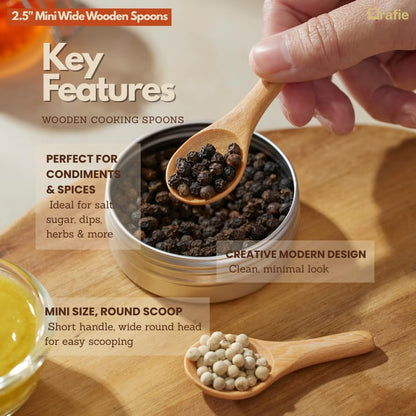 2.3 Inch Tiny Wooden Spoons (5 Pcs) Handmade Mini Spoon for Condiments, Sauces, Salt, Sugar, Spices, Dips, Seasonings, Herbs, Garnishes