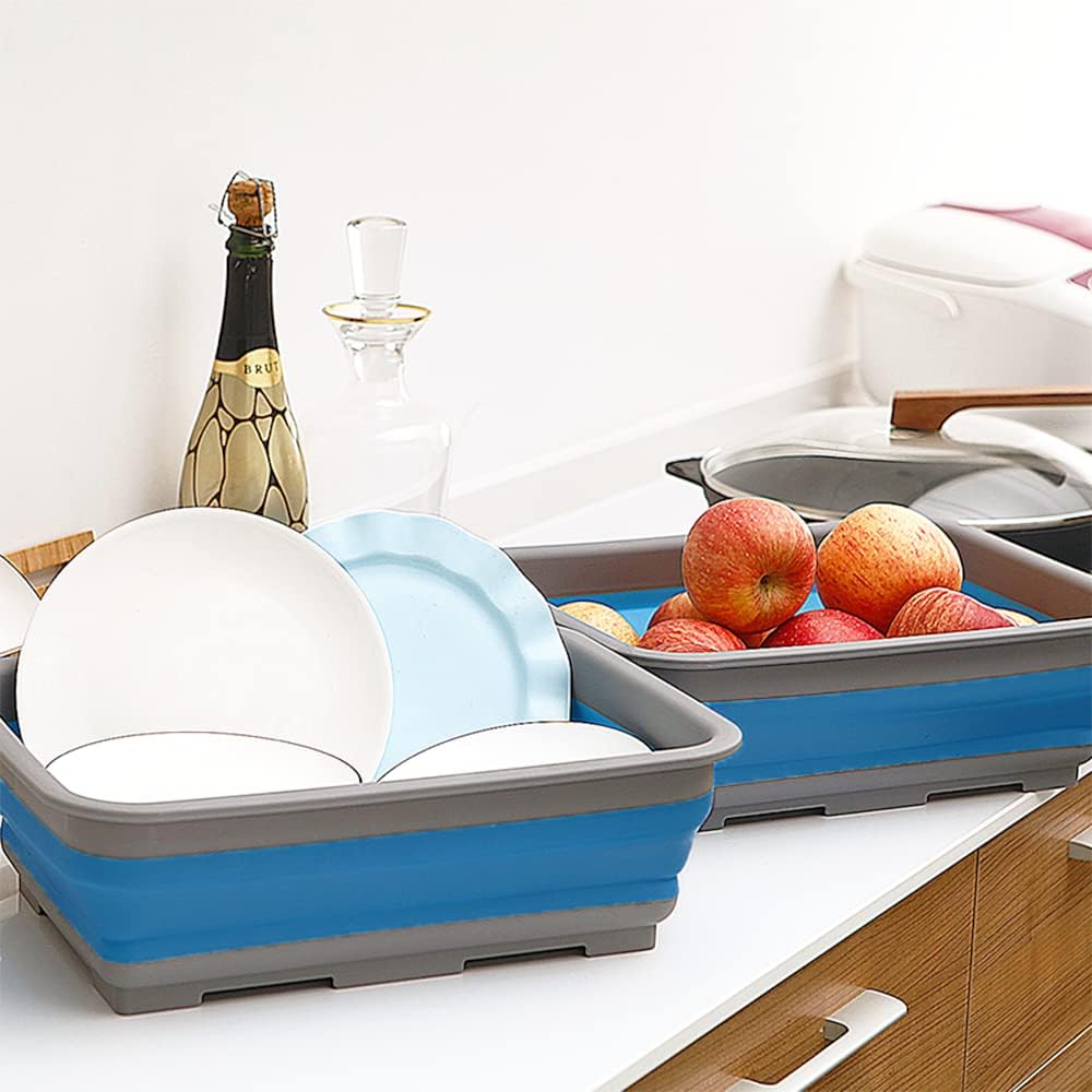 Goderewild Collapsible Dish Pans – 10L (2.6 Gal) Foldable Sink Tub, 14.5'' x 10.5'' x 5", Compact and Space-Saving Multiuse Foldable Basin for Dish Washing, Camping, RV and Vegetable Cleaning