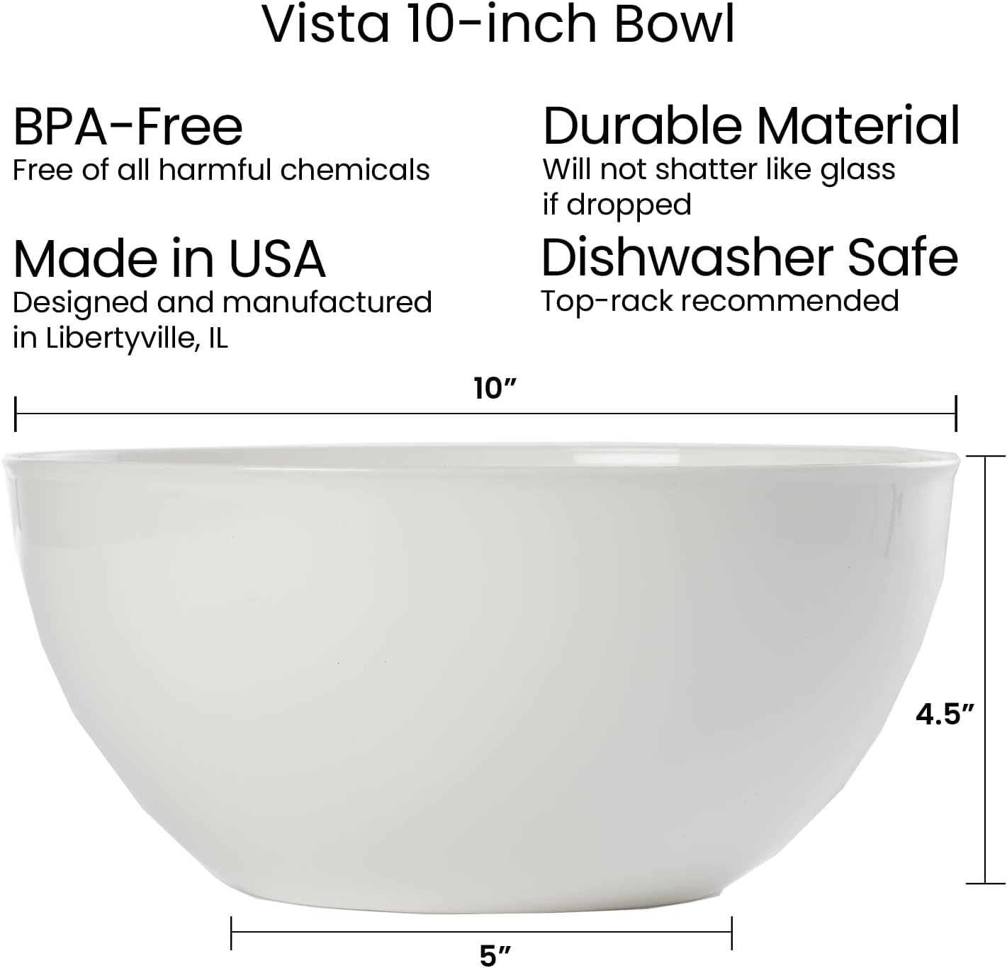 US Acrylic Vista Clear Plastic Salad and Serving 10-inch Bowls | set of 3 | Reusable, BPA-free, Made in the USA | 135 oz. capacity