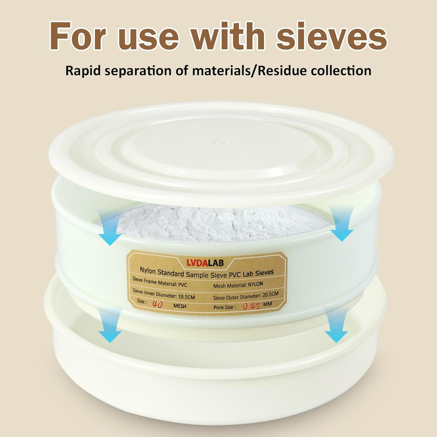 PVC Nylon Lab Sieve 80 Mesh(0.2mm), LVDALAB 7.9Inch(20cm) Diameter Sample Sifter Strainer for Industrial Lab Home