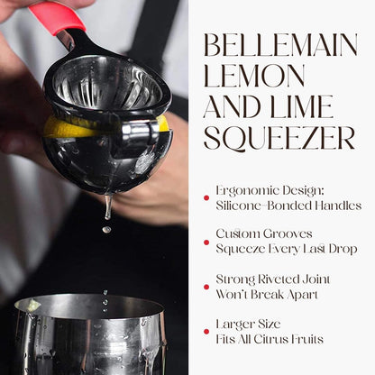 Bellemain Citrus Juicer | Metal Lemon Squeezer | Lime and Lemon Juicer Stainless Steel with Silicone Handles | Manual Juicer, Citrus Squeezer, Hand Held Juicer | Bar Juicer for Bartender (White)