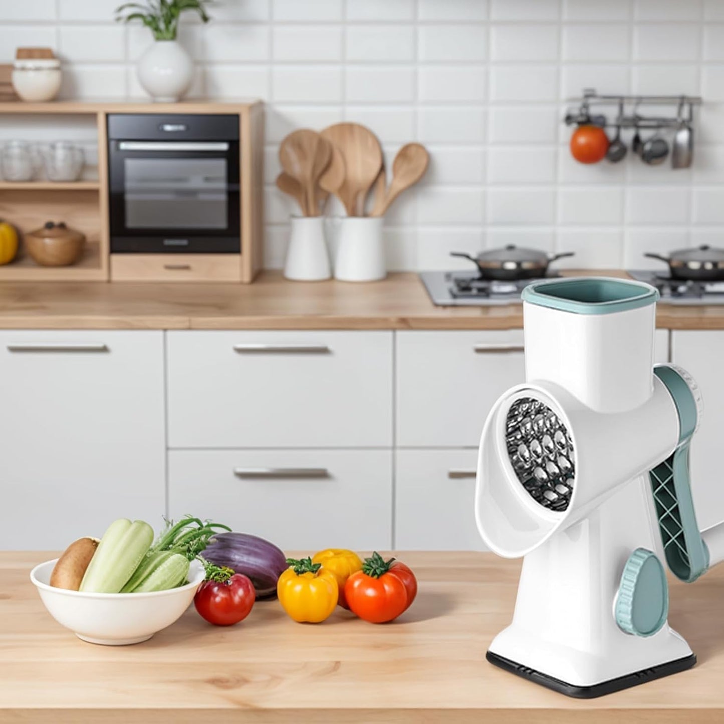HANSGO Rotary Cheese Grater Hand Crank, Shredder Slicer Grinder, 3 Large Diameter Metal Blades & Cleaning Brush, Non-slip Suction Base, Labor-Saving Handle, Kitchen Gadgets for Cheese, Vegetable, Nuts