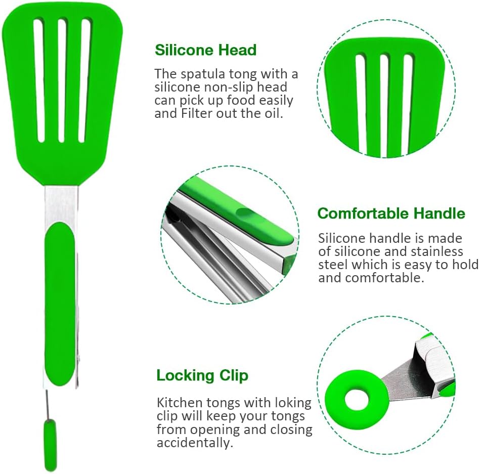 Mini Silicone Serving Tongs Set of 3, Small Kitchen Tongs (7 inch) with Silicone Tips and Stainless Steel Handle, Cooking Tongs for Salads, Pasta, Steaks, Vegetables
