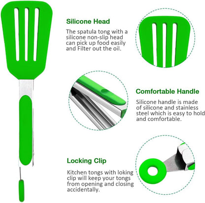 Mini Silicone Serving Tongs Set of 3, Small Kitchen Tongs (7 inch) with Silicone Tips and Stainless Steel Handle, Cooking Tongs for Salads, Pasta, Steaks, Vegetables