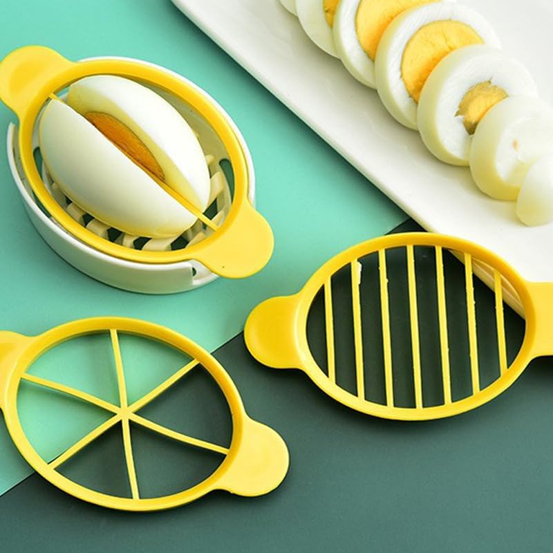 3-in-1 Egg Slicer for Hard-Boiled Eggs, Preserved Eggs, Century Eggs – Multi-Functional Kitchen Egg Cutter with Stainless Steel Wires – Cross-Border Household Tool for Even, Clean Cuts (Yellow)