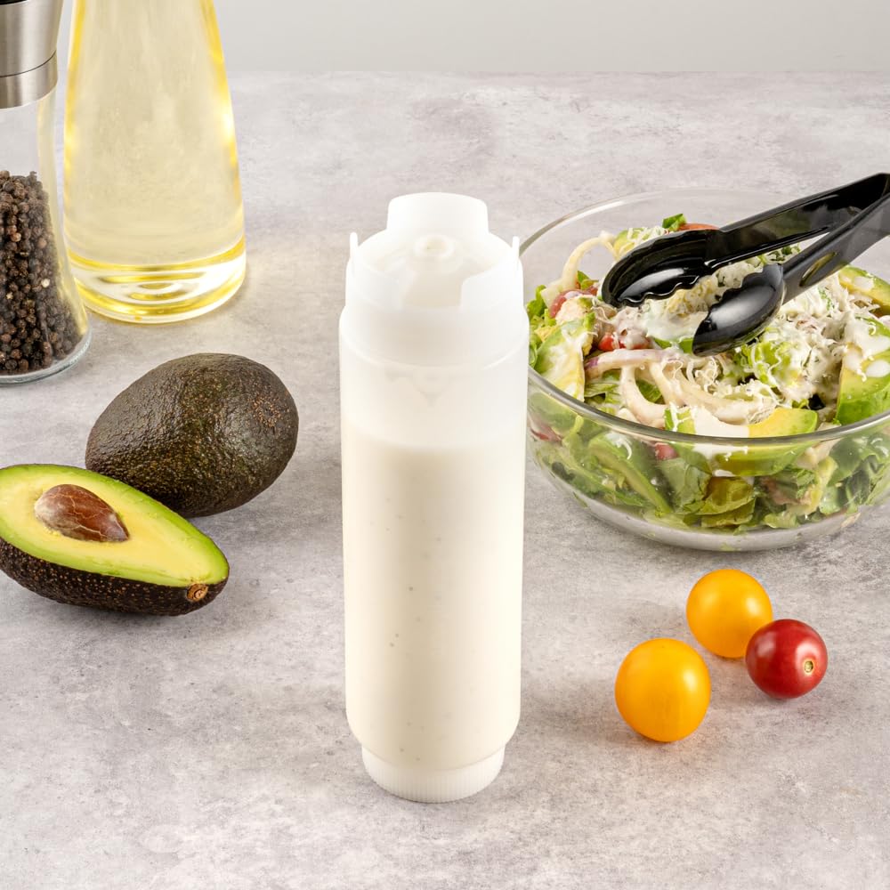 Restaurantware 32oz. FIFO Inverted Plastic Squeeze Bottle with Refill and Dispensing Lids - First In First Out - Perfect for Restaurants Catering and Food Trucks - 1ct box