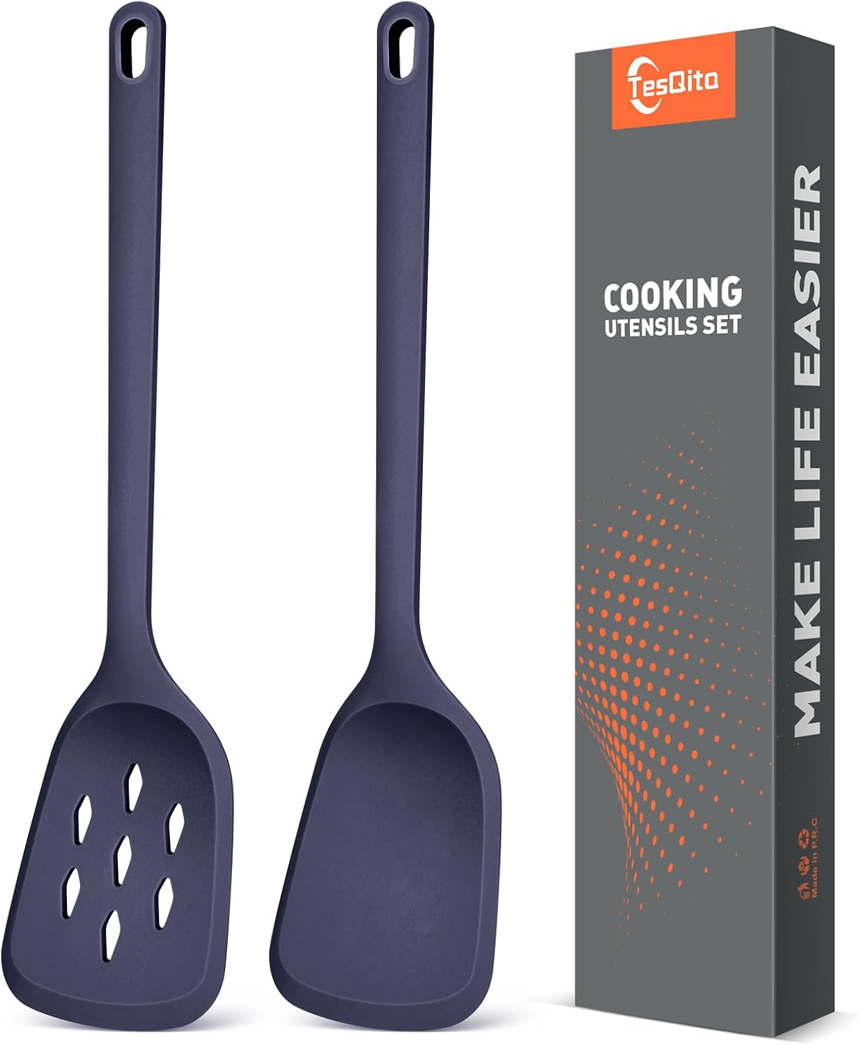Silicone Cooking Spatula&Slotted Spatulas, Pack of 2,Solid Turner Kitchen Utensils Set for Cooking,Frying, Baking, Flipping, Turning,Heat Resistant 450℉ (Green)
