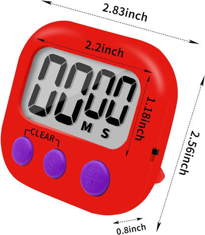 6 Pack Small Digital Kitchen Timer Magnetic Back and ON/Off Switch,Minute Second Count Up Countdown (Red)