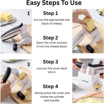 Classic Rotary Cheese Grater with Handle, 3-in-1 Handheld Cheese Grater with 3 Stainless Steel Graters Barrels, Multifunctional Grater for Cheese Garlic Parmesan Ginger Vegetable Carrot Potato, White